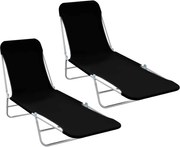 44300 vidaXL Сгъваеми шезлонги, 2 бр, стомана и текстил, черни