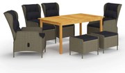 3067846 vidaXL Градински трапезен комплект, 7 части, кафяв