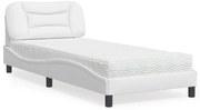 3208690 vidaXL Легло с матрак Hvar, бяло, 90x190 см изкуствена кожа