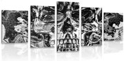 картини от 5 части – Артистичен череп в черно-бяло