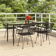 3157855 vidaXL Градински трапезен комплект, 5 части, черен, полиратан