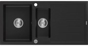 Mexen Andres гранитна мивка 1,5-камерна със сушилник 1000 x 500 мм, черна, сифони хром - 6515101510-77