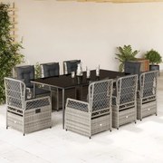 3262991 vidaXL Градински трапезен комплект 9 части с възглавници сив полиратан