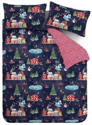 Синьо двойно удължено спално бельо 230x220 cm Ski Village – Catherine Lansfield