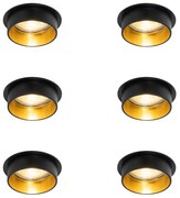 Комплект от 6 модерни вградени спота черни със златист интериор - Insta