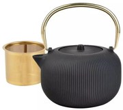 Чайник с инфузер Kinghoff KH 1931, 1 л, Профилиран чучур, Чугун, Емайлирана вътрещност, Черен