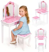 Детска козметична масичка с тройно огледало и табуретка