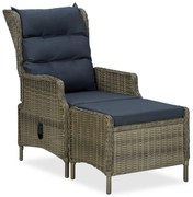 313305 vidaXL Накланящ градински стол с поставка за крака полиратан кафяв