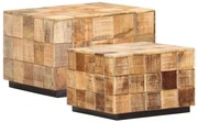 286435 vidaXL Маси за кафе, 2 бр, с дизайн на блокчета, грубо мангово дърво