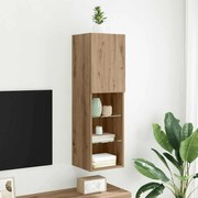 857678 vidaXL ТВ шкаф с LED осветление, дъб артизан, 30,5x30x102 см