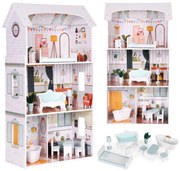 Дървена къща за кукли ALICE - 3 етажа + мебели