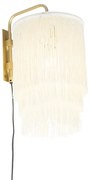 Ориенталски стенен аплик златен с кремав абажур с ресни - Franxa