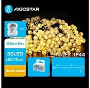 Aigostar - LED Екстериорни коледни лампички 50xLED/3xAA/8 функции 5,3 м IP44 топло бял