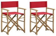313031 vidaXL Сгъваеми режисьорски столове, 2 бр, червени, бамбук и текстил
