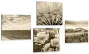 Комплект картини – Сепия пейзаж с цветя