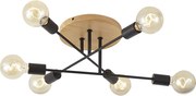 Арт Деко плафон черен с дърво 6 лампи - Sydney