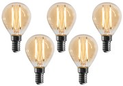 Комплект от 5 E14 димируеми LED крушки G45 златни 4W 330 lm 2100K