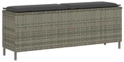 4104156 vidaXL Градинска пейка с възглавница сива 110x30x40,5 cm Поли ратан