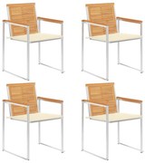 3078556 vidaXL Градински столове, 4 бр, с възглавници, тиково дърво масив