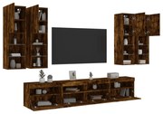 3216775 vidaXL Комплект ТВ стенни шкафове, 7 части, с LED светлини, опушен дъб