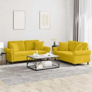 3202236 vidaXL Комплект дивани от 2 части с възглавници, жълт, кадифе
