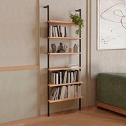 Метална - меламиновa стенна библиотека Madison в черен - цвят борова дъб 60x20x183см.