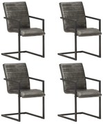 3059807 vidaXL Конзолни трапезни столове, 4 бр, сиви, естествена кожа