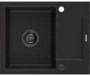 Mexen Enzo гранитна мивка с едно отделение и отцедник 576 x 465 мм, черен, черен сифон - 6506571005-77-B