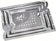 Комплект 3 бр стоманени подноси за сервиране Kinghoff KH 4743, Хромирано покритие, Сребрист