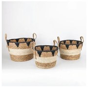 К-кт 3x Сламена кошница бежов/черен 27x20/30x22/36x28 см