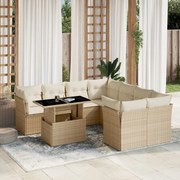 3266428 vidaXL Градински комплект диван с възглавници 9 части бежов полиратан