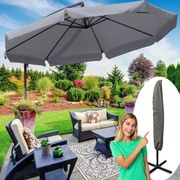 Голям градински чадър със стойка в сив цвят