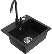 Mexen Milo гранитна кухненска мивка с 1 корито с кухненски смесител Telma, черен - 6505-77-670200-70