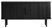 Черен нисък скрин в дъбов декор с плъзгащи се врати 76x160 cm Cavo - Unique Furniture