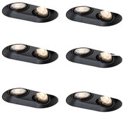 Комплект от 6 заоблени вградени спота черни GU10 50mm 2-Light - Hubs