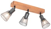 Индустриален прожектор черен с дърво 3-светлина - Kristina