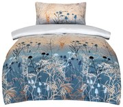 Синьо-бежово единично спално бельо от памучен сатен 140x200 cm Herbal – My House