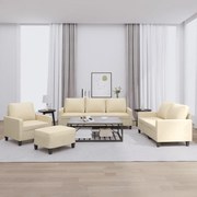 3201438 vidaXL Комплект дивани от 4 части с възглавници, кремав, плат