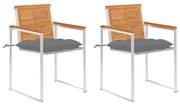 3061504 vidaXL Градински столове с възглавници, 2 бр, акация масив и стомана