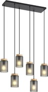 Moderne hanglamp zwart met hout en mat grijs glas 6-lichts - Umbra
