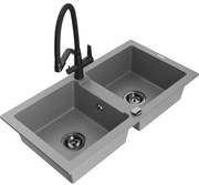 Mexen Mario гранитна мивка с 2 корита и кухненски смесител Duo, сив - 6504-71-671701-70-B