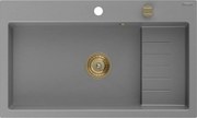 Mexen Omar гранитна мивка с 1 камера 800 x 480 mm, сива, сифон златен - 6520801005-71-G