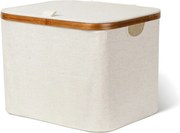 Кремава текстилна кутия за съхранение с капак 40,5x33x30 cm Bamboo/Linen – Bigso