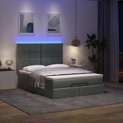 3314011 vidaXL Османска легло с матрак и LED, тъмносиво, 140x200 см, плат