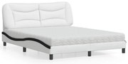 3208737 vidaXL Легло с матрак Hvar, бяло и черно, 160x200 см, изкуствена кожа