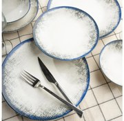 Комплект за хранене 24 части бял/син/порцелан