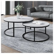 Комплект от 2 кръгли масички за кафе - бял мрамор