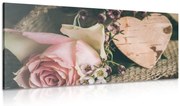 Картина на платно – Рози и сърчице във винтидж стил