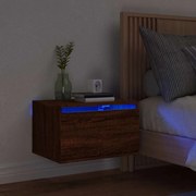 836838 vidaXL Нощно шкафче за стена с LED осветление, кафяв дъб
