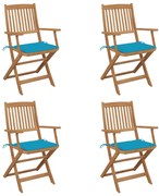 3064621 vidaXL Сгъваеми градински столове, 4 бр, с възглавници, акация масив